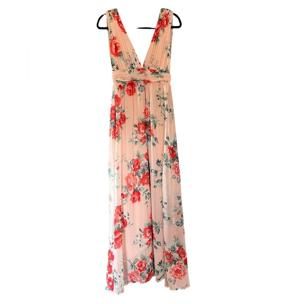 NWT Lulu's Blush Floral Garden Meandering Plunge Maxi Dress Size Small - Picture 6 of 7